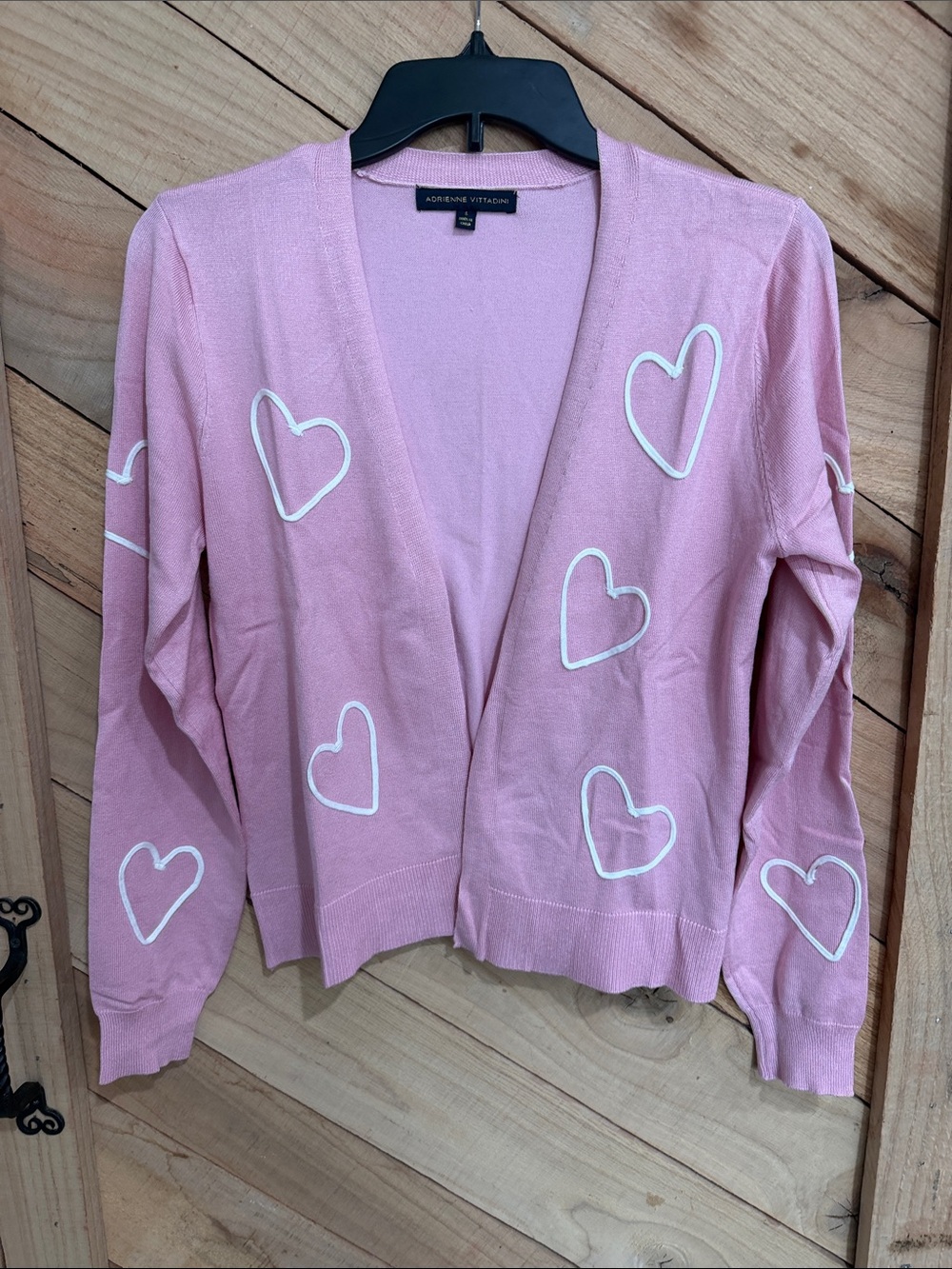 Adrienne Vittadini Pink Cardigan with White Heart Accents